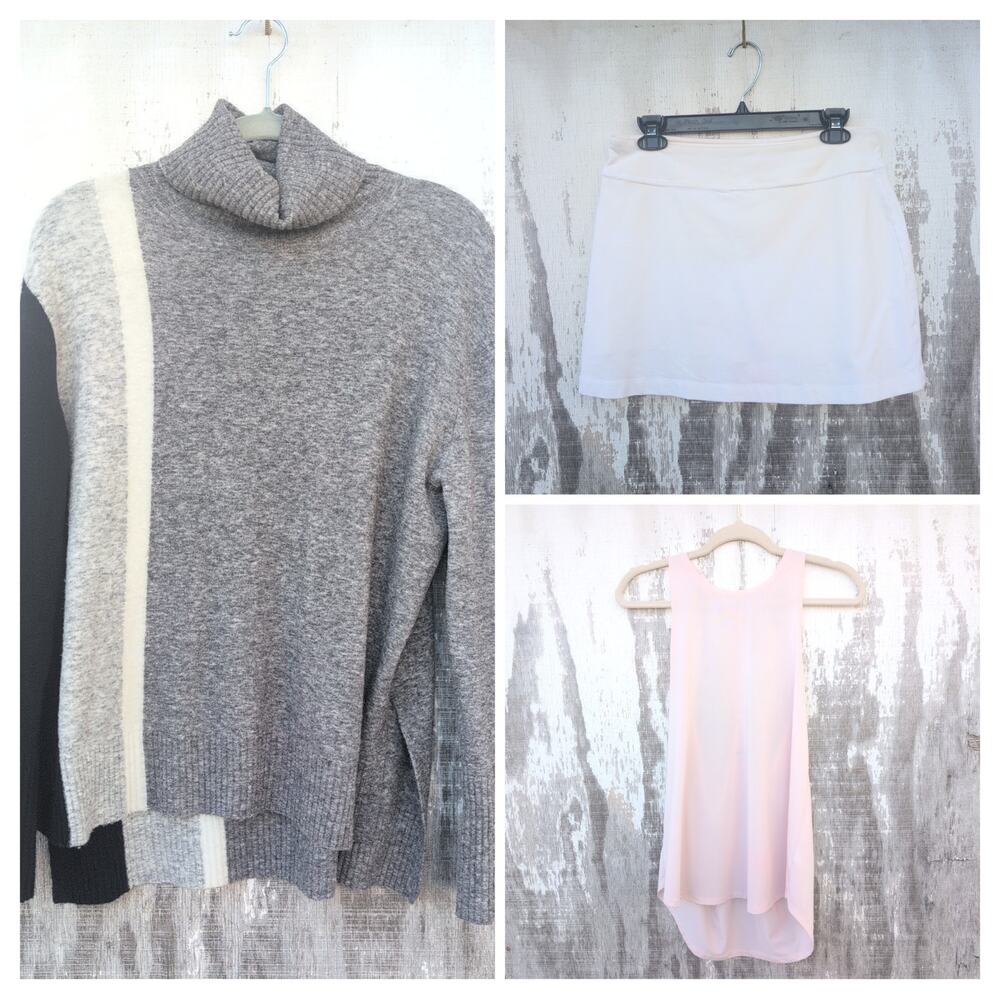 Athleta Bundle (3) Merino Wool Sweater Power of She Tank White Skort Women's Med